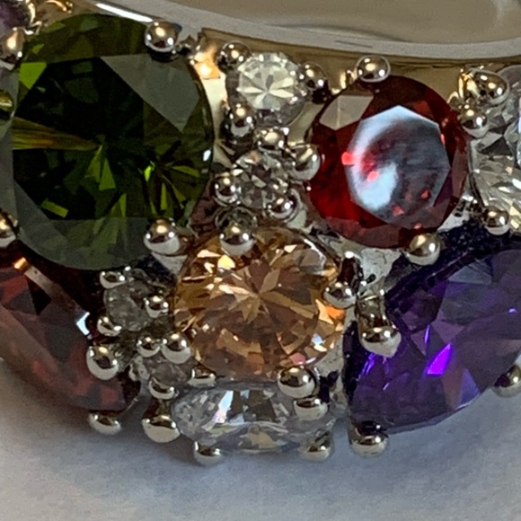 Nataliya V. Collister Rainbow Cubic Zirconia Ring Size 8 Silver Tone - Picture 6 of 12